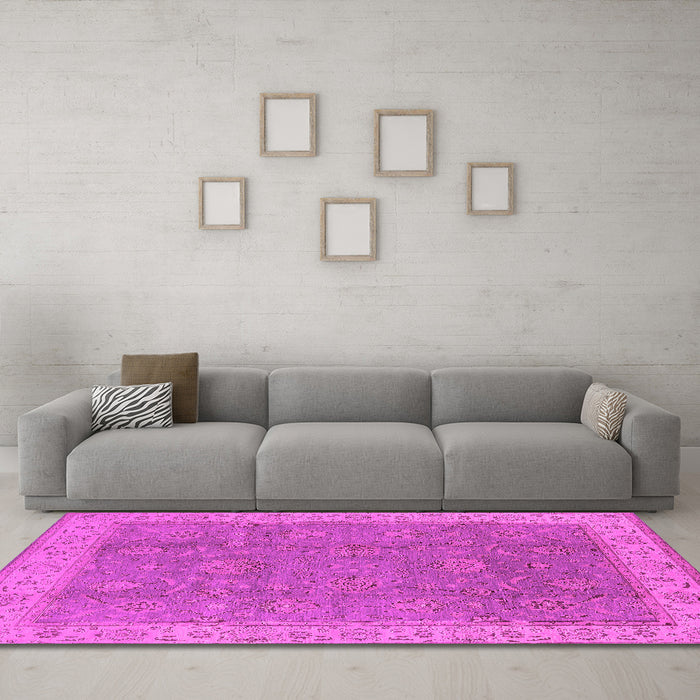 Machine Washable Oriental Pink Traditional Rug in a Living Room, wshurb504pnk