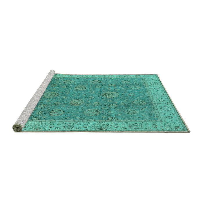 Sideview of Machine Washable Oriental Turquoise Traditional Area Rugs, wshurb504turq