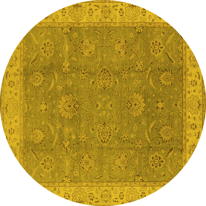 Round Oriental Yellow Traditional Rug, urb504yw