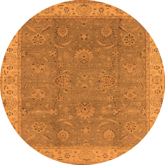 Round Machine Washable Oriental Orange Traditional Area Rugs, wshurb504org
