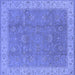 Square Machine Washable Oriental Blue Traditional Rug, wshurb504blu