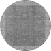 Round Machine Washable Oriental Gray Traditional Rug, wshurb504gry