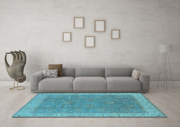 Machine Washable Oriental Light Blue Traditional Rug in a Living Room, wshurb504lblu