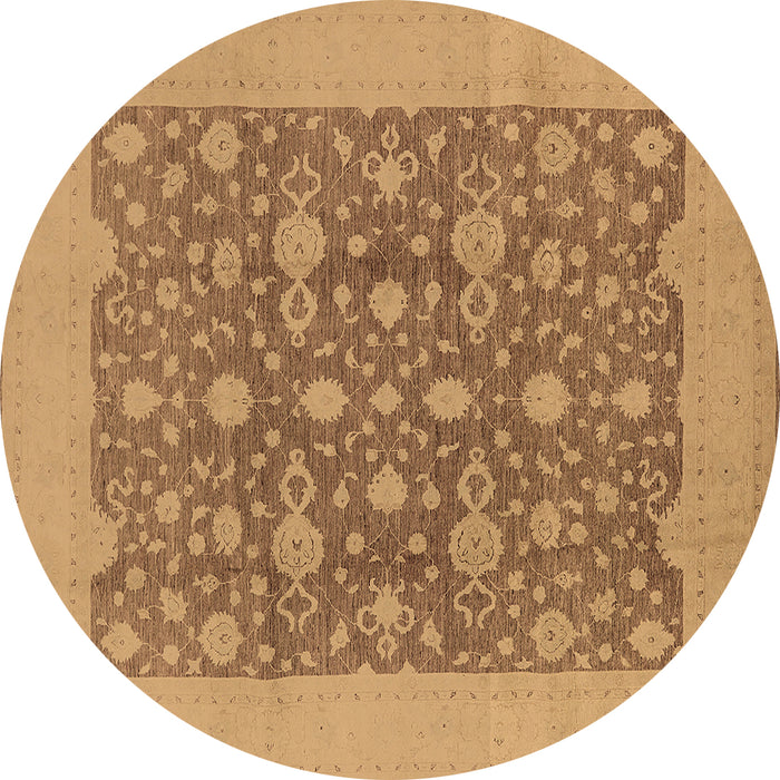 Round Oriental Brown Traditional Rug, urb505brn
