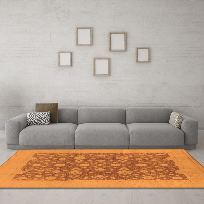 Machine Washable Oriental Orange Traditional Area Rugs in a Living Room, wshurb505org