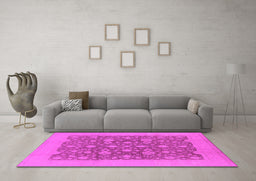 Machine Washable Oriental Pink Traditional Rug in a Living Room, wshurb505pnk