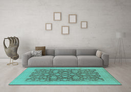 Machine Washable Oriental Turquoise Traditional Area Rugs in a Living Room,, wshurb505turq