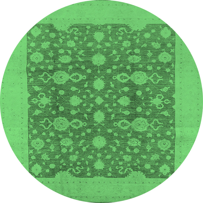 Round Machine Washable Oriental Emerald Green Traditional Area Rugs, wshurb505emgrn