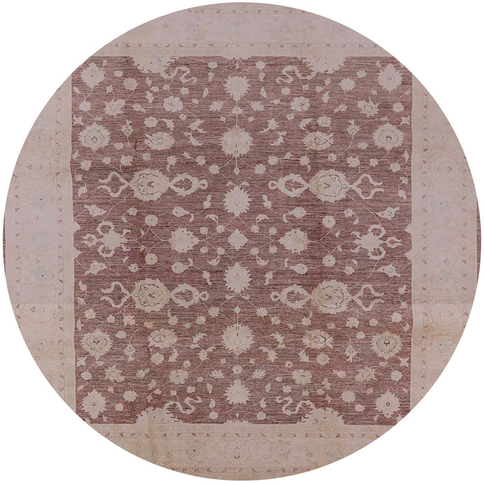 Round Mid-Century Modern Dark Almond Brown Oriental Rug, urb505