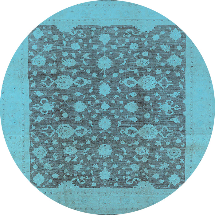 Round Machine Washable Oriental Light Blue Traditional Rug, wshurb505lblu