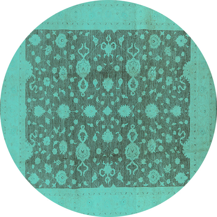 Round Oriental Turquoise Traditional Rug, urb505turq