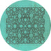 Round Oriental Turquoise Traditional Rug, urb505turq