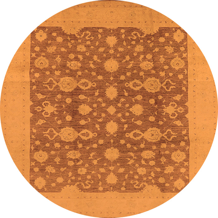 Round Machine Washable Oriental Orange Traditional Area Rugs, wshurb505org