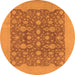 Round Machine Washable Oriental Orange Traditional Area Rugs, wshurb505org