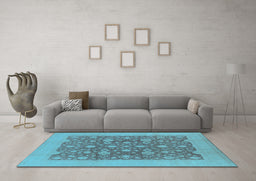 Machine Washable Oriental Light Blue Traditional Rug in a Living Room, wshurb505lblu