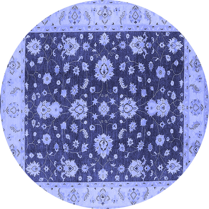 Round Machine Washable Oriental Blue Traditional Rug, wshurb506blu