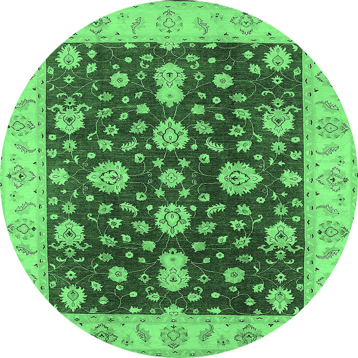 Round Machine Washable Oriental Emerald Green Traditional Area Rugs, wshurb506emgrn