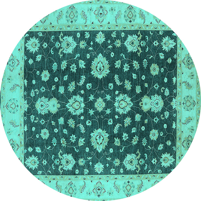 Round Machine Washable Oriental Turquoise Traditional Area Rugs, wshurb506turq