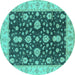 Round Machine Washable Oriental Turquoise Traditional Area Rugs, wshurb506turq