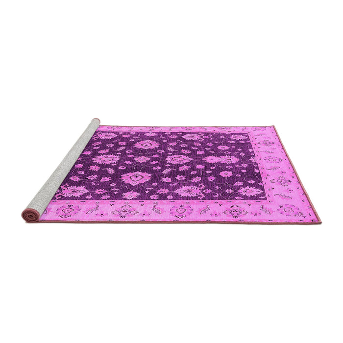 Sideview of Machine Washable Oriental Pink Traditional Rug, wshurb506pnk