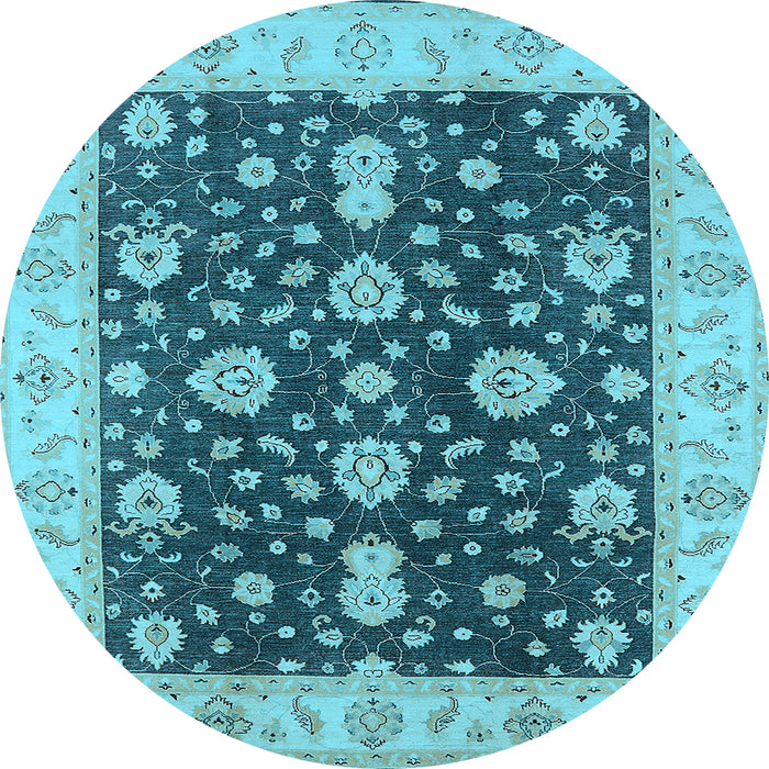 Round Oriental Light Blue Traditional Rug, urb506lblu