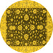 Round Machine Washable Oriental Yellow Traditional Rug, wshurb506yw