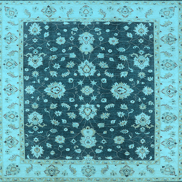 Square Machine Washable Oriental Light Blue Traditional Rug, wshurb506lblu