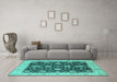 Machine Washable Oriental Turquoise Traditional Area Rugs in a Living Room,, wshurb506turq