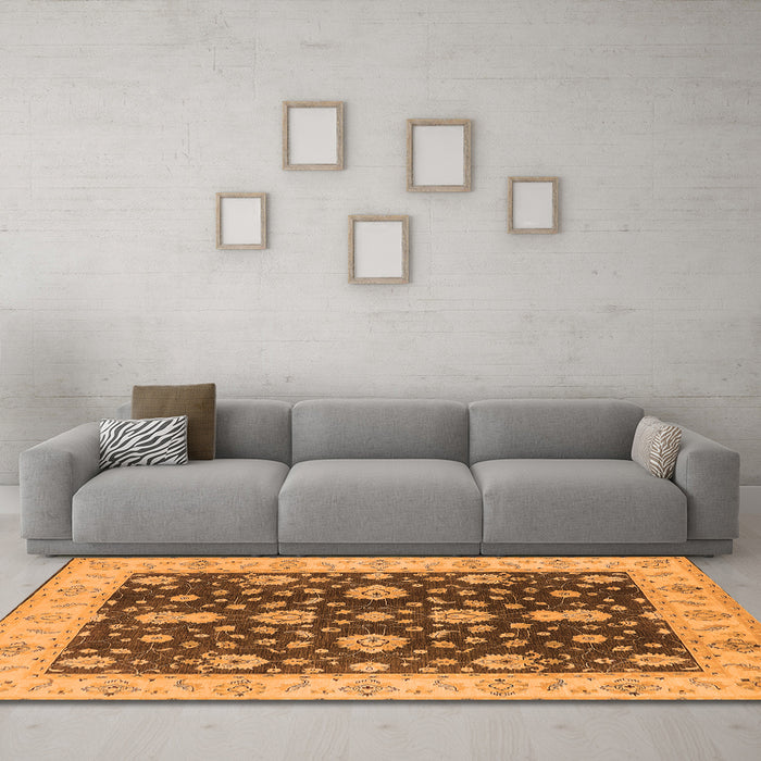 Machine Washable Oriental Orange Traditional Area Rugs in a Living Room, wshurb506org