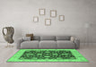 Machine Washable Oriental Emerald Green Traditional Area Rugs in a Living Room,, wshurb506emgrn