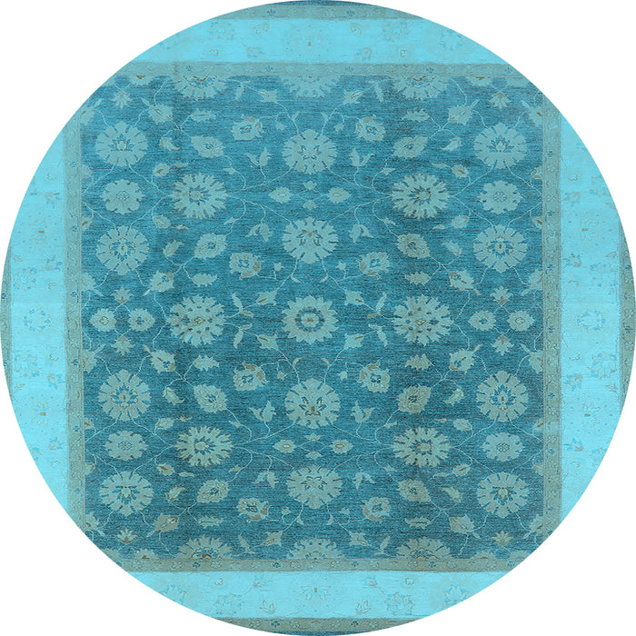 Round Machine Washable Oriental Light Blue Traditional Rug, wshurb507lblu