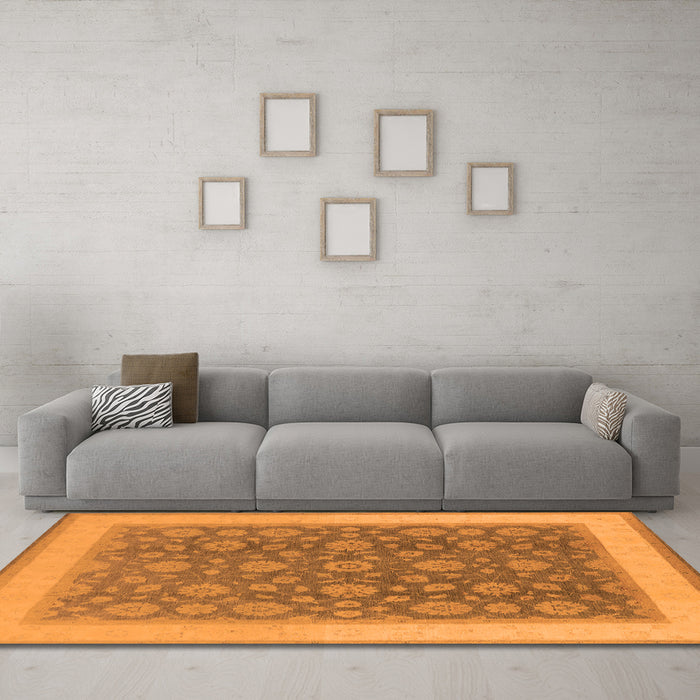 Machine Washable Oriental Orange Traditional Area Rugs in a Living Room, wshurb507org