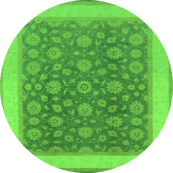 Round Machine Washable Oriental Green Traditional Area Rugs, wshurb507grn