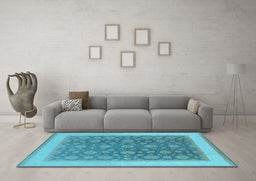 Machine Washable Oriental Light Blue Traditional Rug in a Living Room, wshurb507lblu
