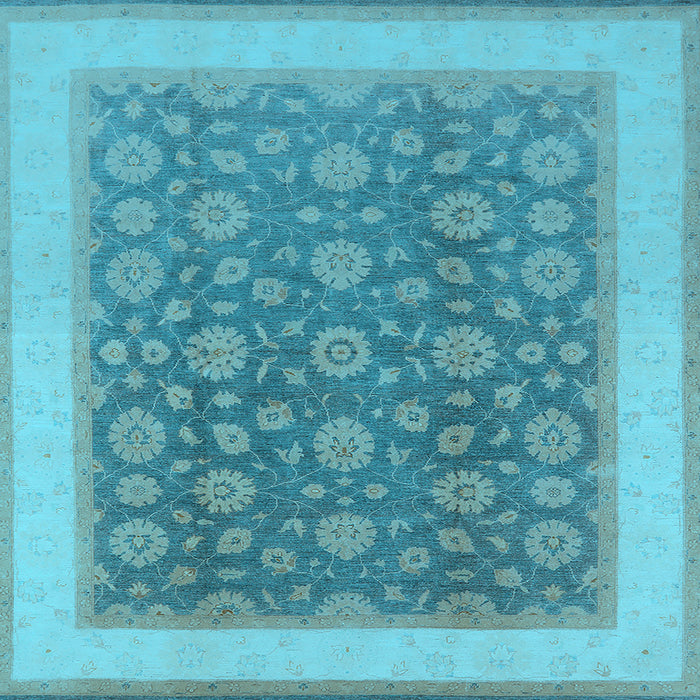 Square Machine Washable Oriental Light Blue Traditional Rug, wshurb507lblu