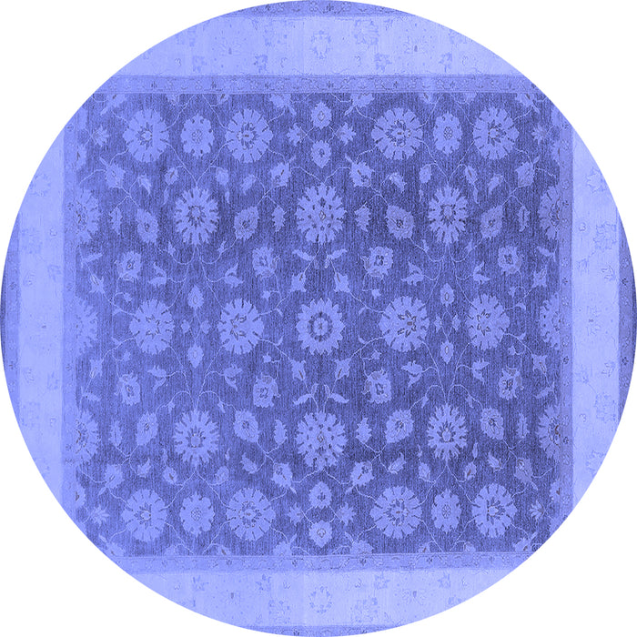Round Machine Washable Oriental Blue Traditional Rug, wshurb507blu