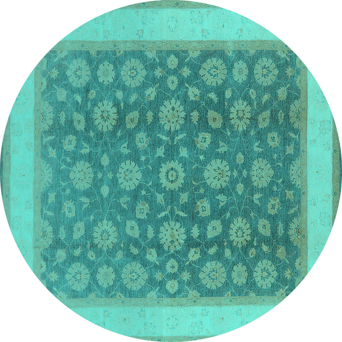 Round Oriental Turquoise Traditional Rug, urb507turq