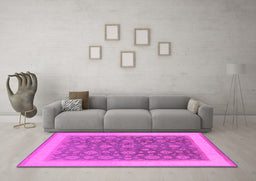 Machine Washable Oriental Pink Traditional Rug in a Living Room, wshurb507pnk