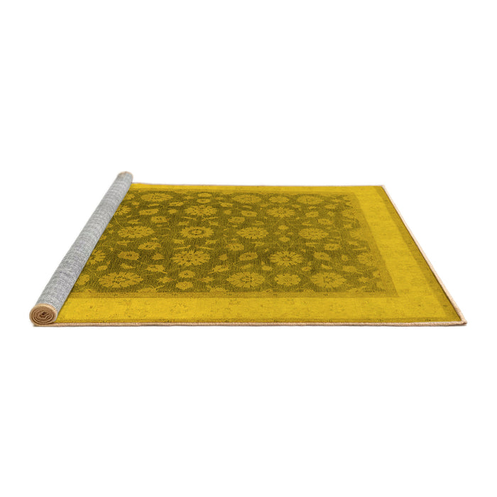 Sideview of Machine Washable Oriental Yellow Traditional Rug, wshurb507yw