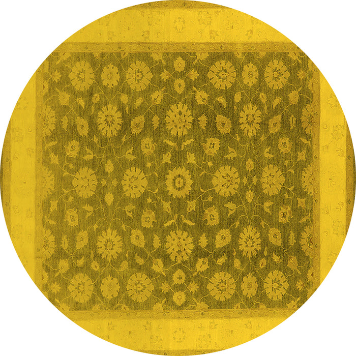 Round Machine Washable Oriental Yellow Traditional Rug, wshurb507yw