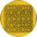 Round Machine Washable Oriental Yellow Traditional Rug, wshurb507yw