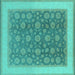 Square Machine Washable Oriental Turquoise Traditional Area Rugs, wshurb507turq