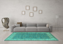 Machine Washable Oriental Turquoise Traditional Area Rugs in a Living Room,, wshurb508turq