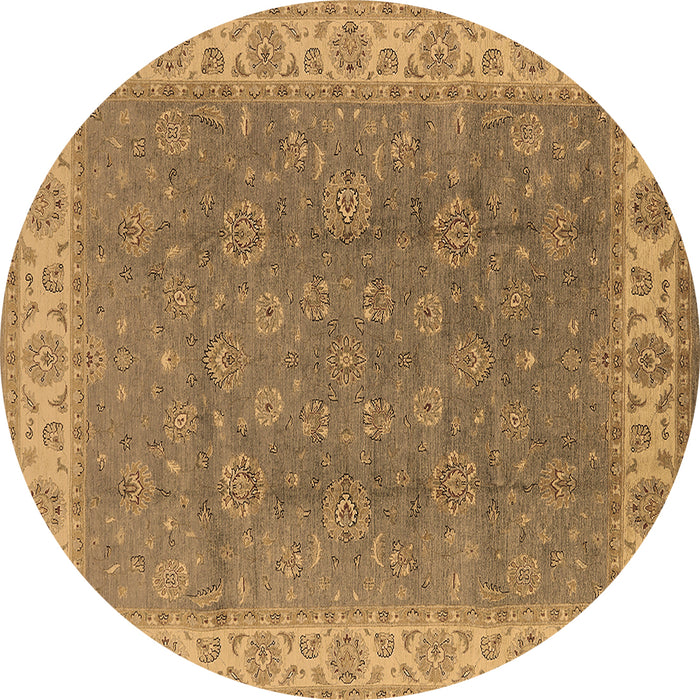 Round Machine Washable Oriental Brown Traditional Rug, wshurb508brn