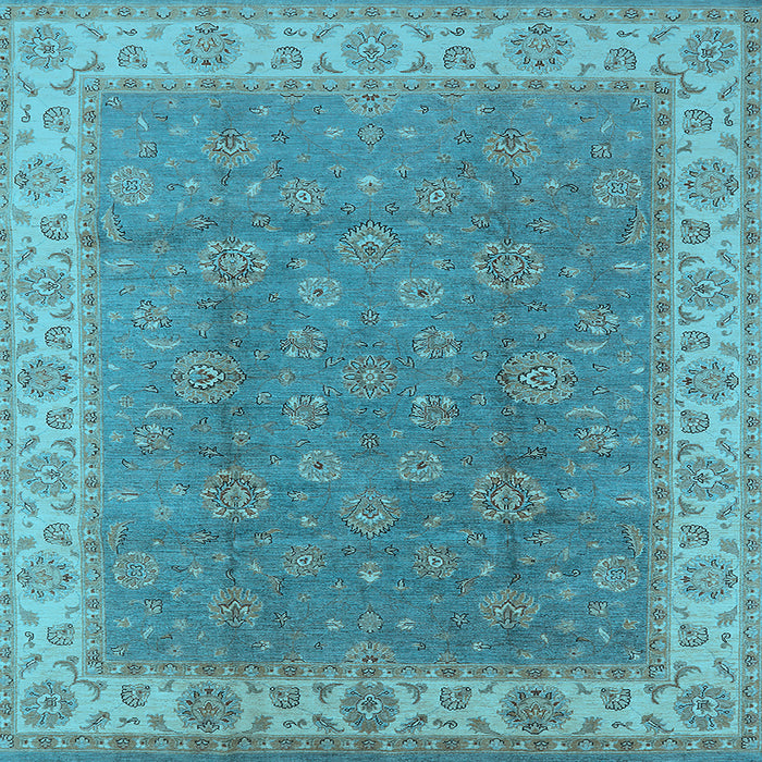 Square Machine Washable Oriental Light Blue Traditional Rug, wshurb508lblu