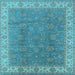 Square Machine Washable Oriental Light Blue Traditional Rug, wshurb508lblu