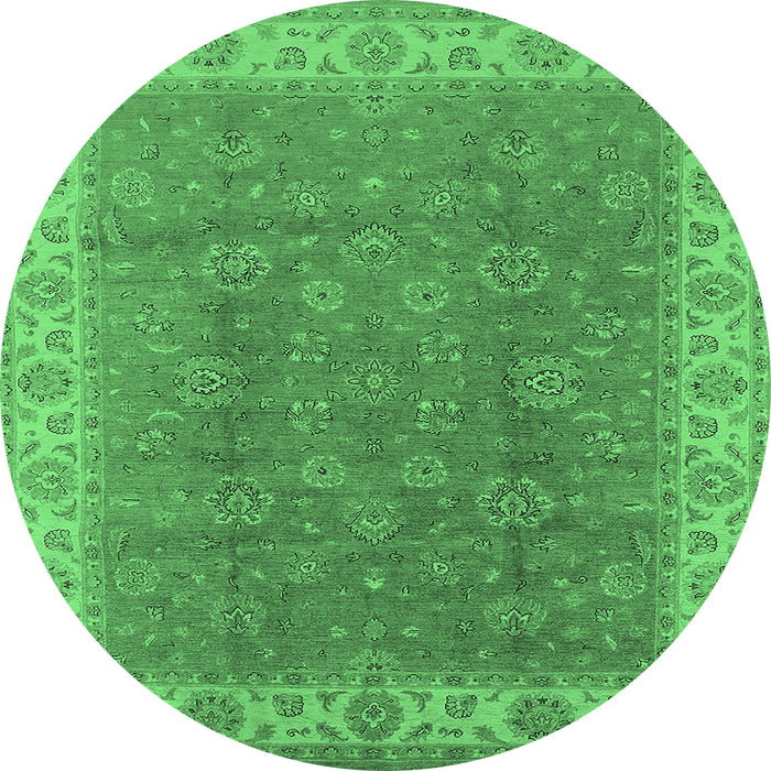 Round Machine Washable Oriental Emerald Green Traditional Area Rugs, wshurb508emgrn