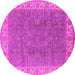 Round Machine Washable Oriental Pink Traditional Rug, wshurb508pnk