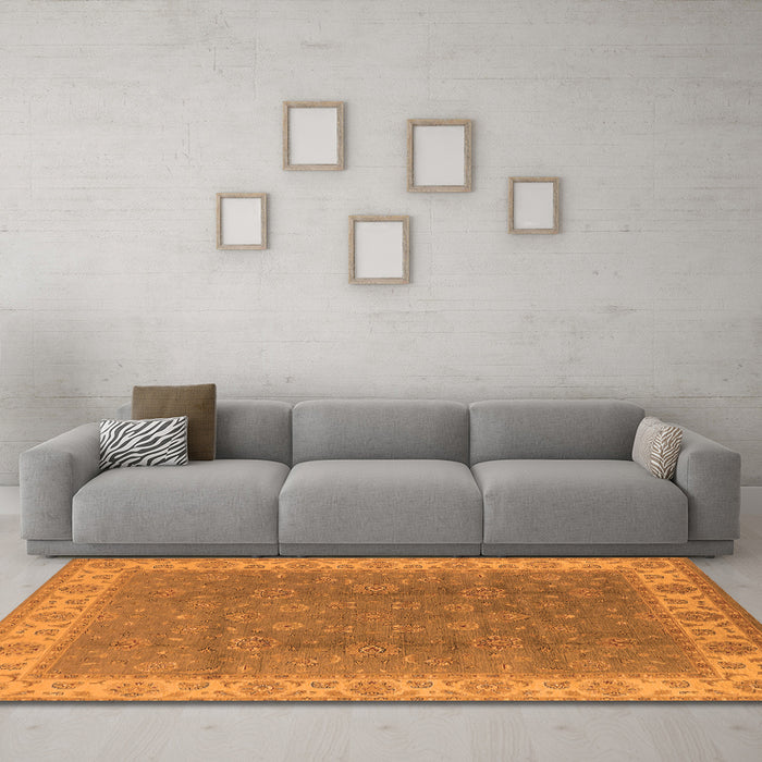 Machine Washable Oriental Orange Traditional Area Rugs in a Living Room, wshurb508org