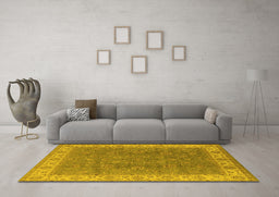 Machine Washable Oriental Yellow Traditional Rug in a Living Room, wshurb508yw